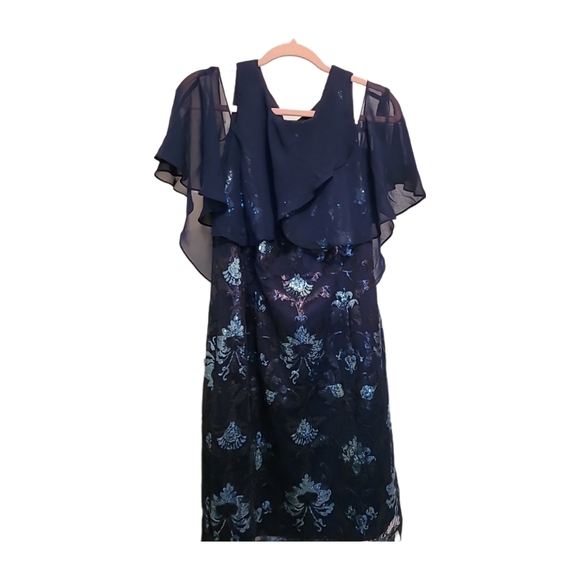 Scarlett Navy Blue Sequined Cold Shoulder Cocktail/Evening Dress, Sz 12, NWT - Picture 7 of 8